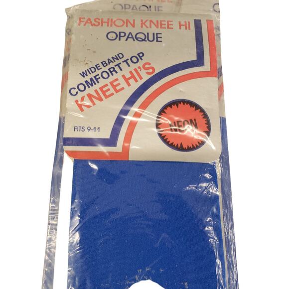 Vintage Opaque Knee Highs Neon Blue 80s One Size School Girl Knee High 4 Pack - Picture 5 of 6